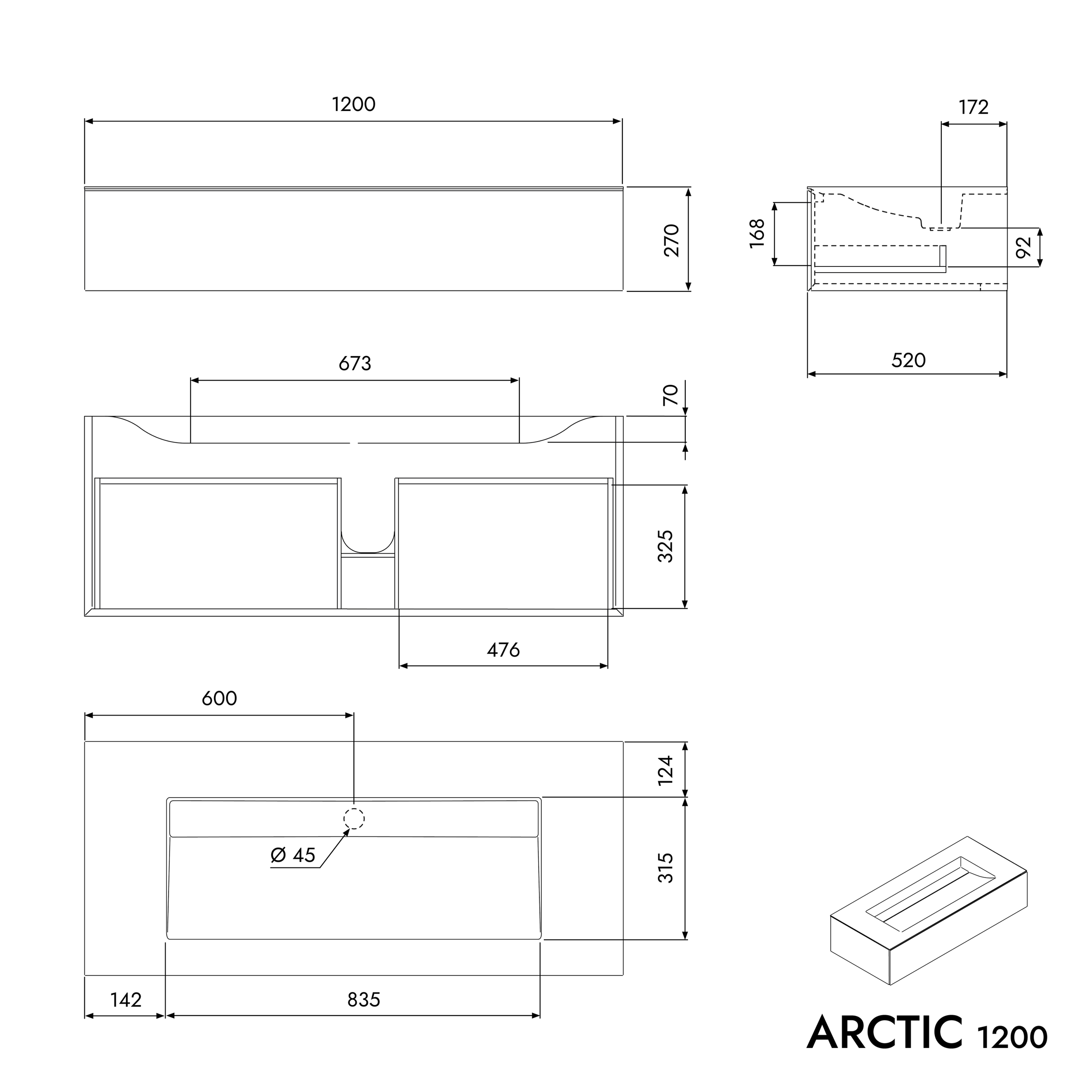 Meuble salle de bain ARCTIC 1200 - 120 cm