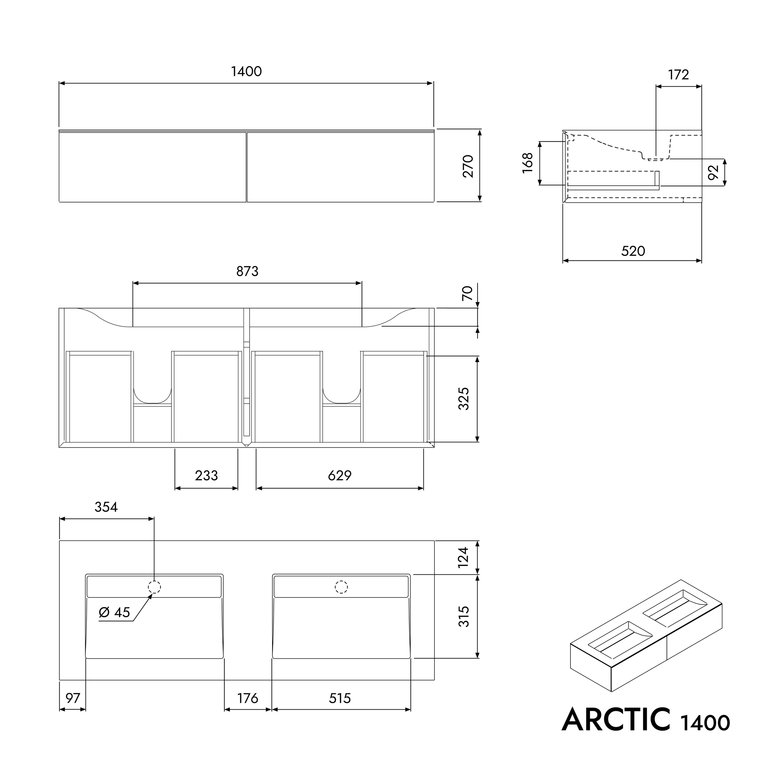 Meuble sous-lavabo ARCTIC 1400