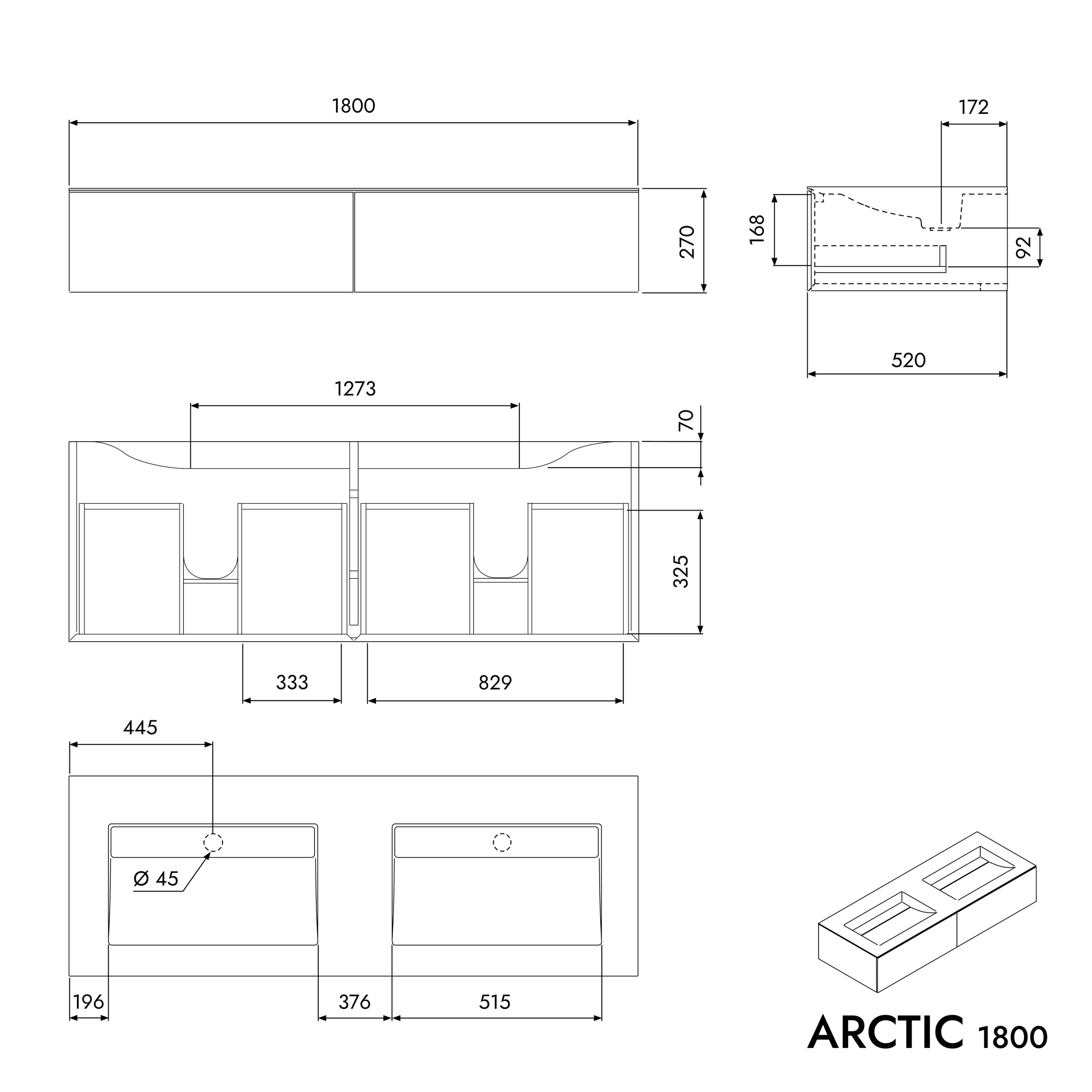 Meuble salle de bain ARCTIC 1800 - 180 cm