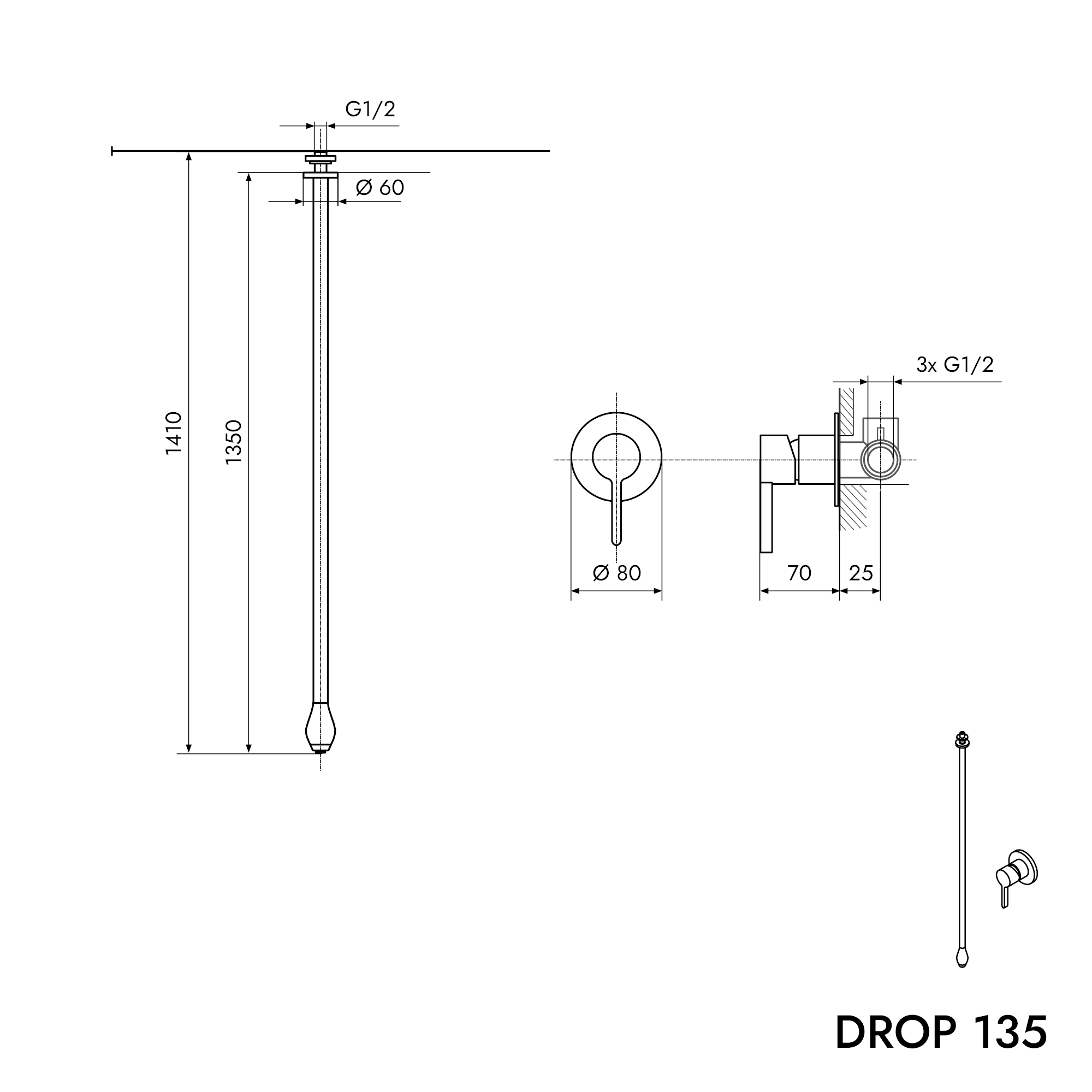 Mitigeur de lavabo plafond DROP 135