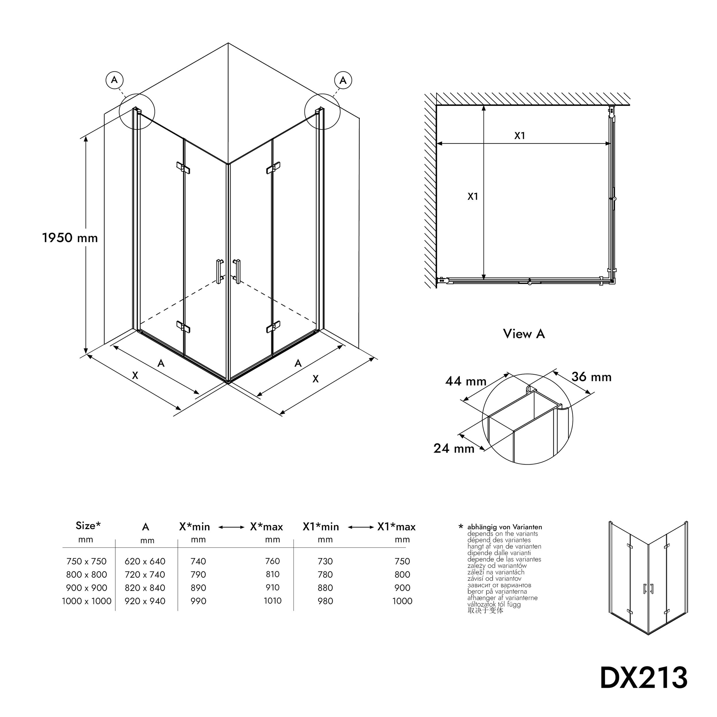 Paroi de douche d'angle DX213