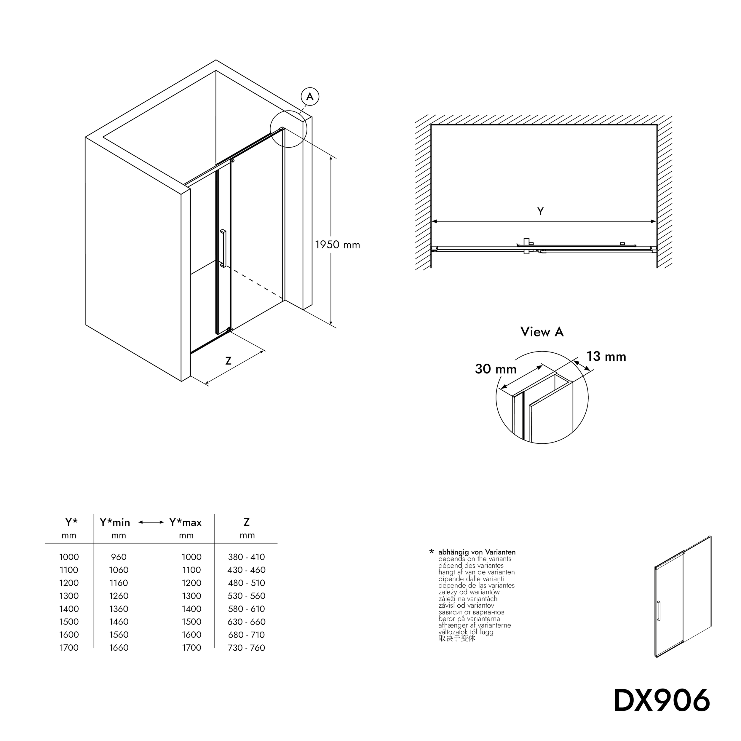 Porte de douche en niche coulissante Soft-Close DX906 FLEX
