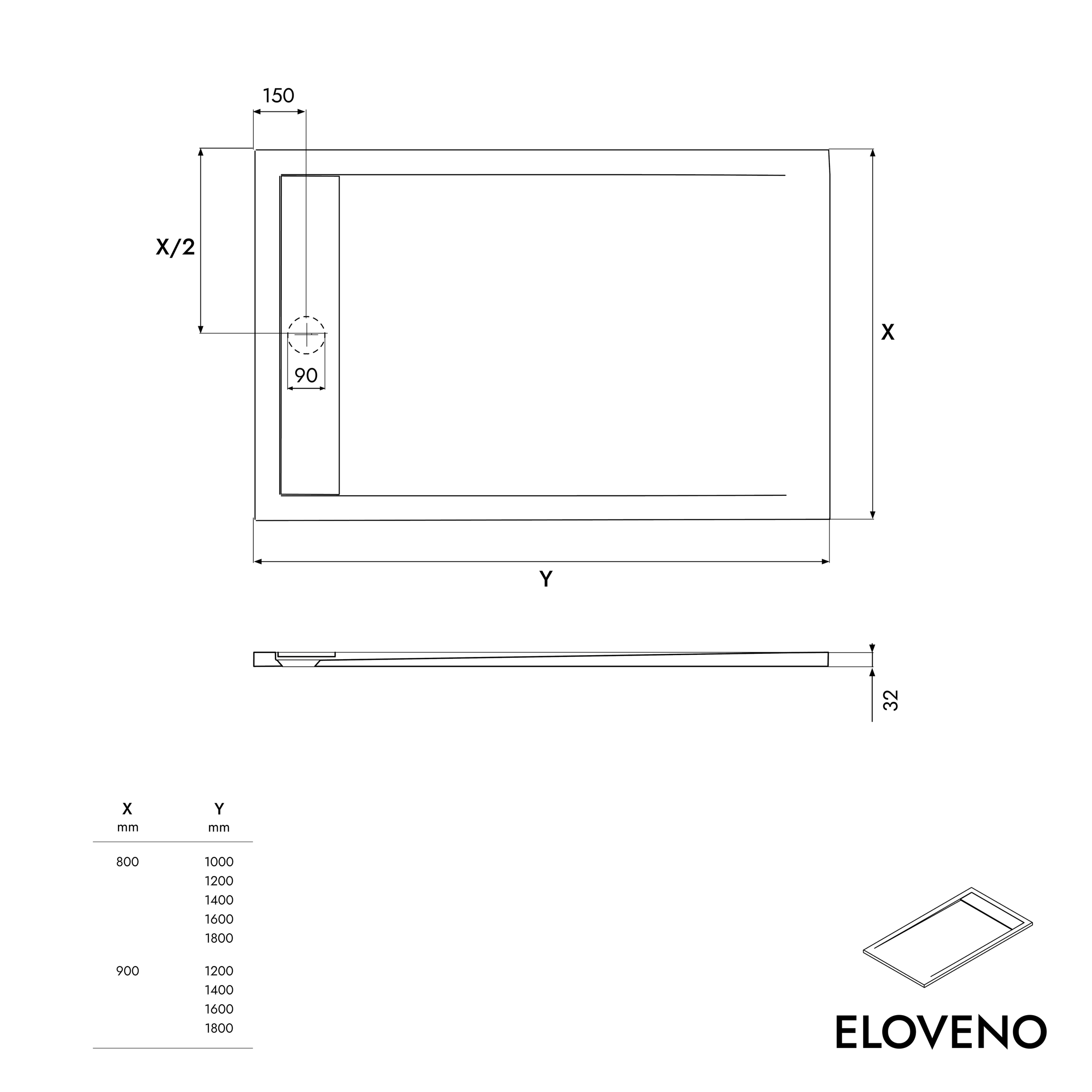 Receveur de douche plat Eloveno Duravit
