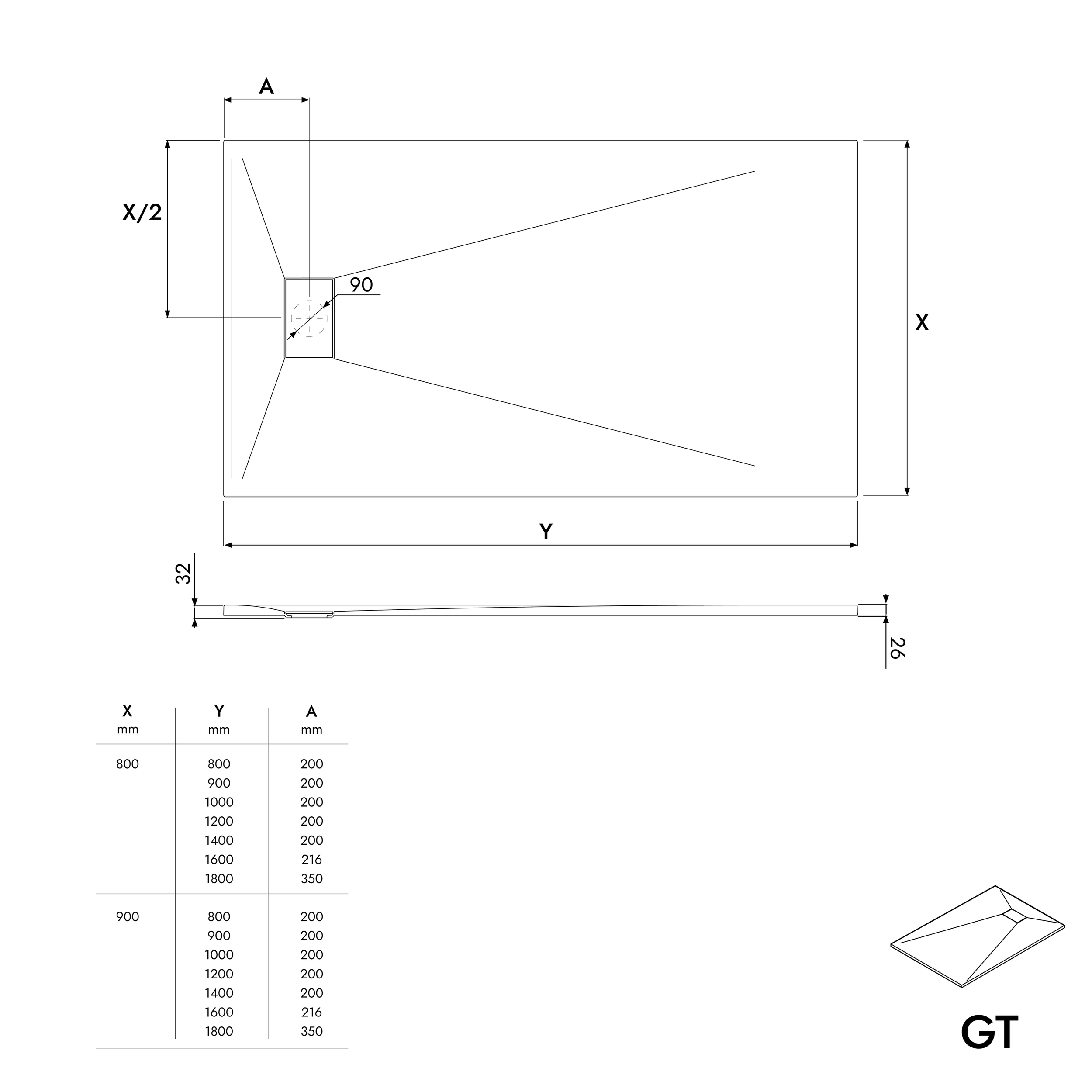 Duschtasse Duschwanne rechteckig GT-Serie