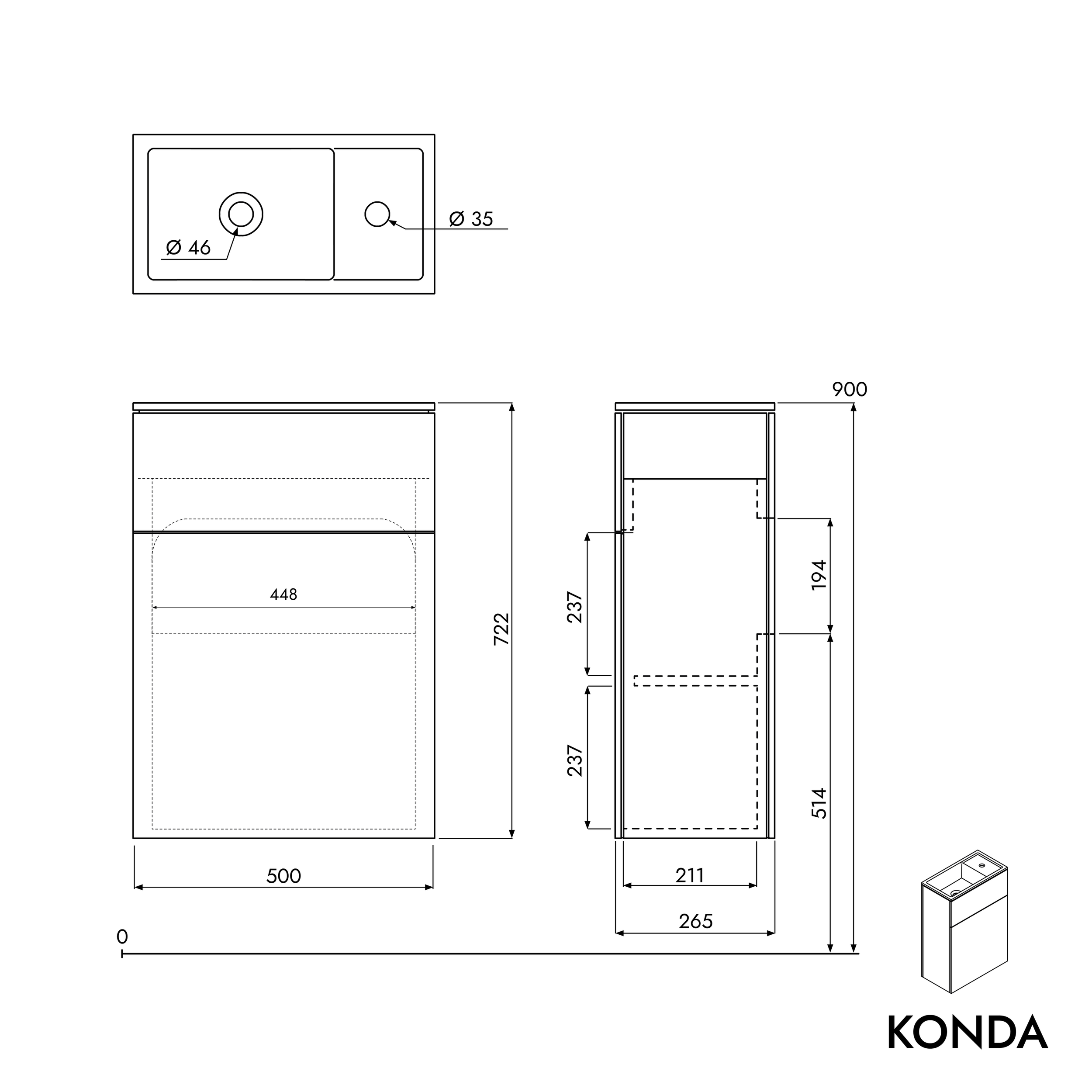 Meuble salle de bain KONDA 50 cm 