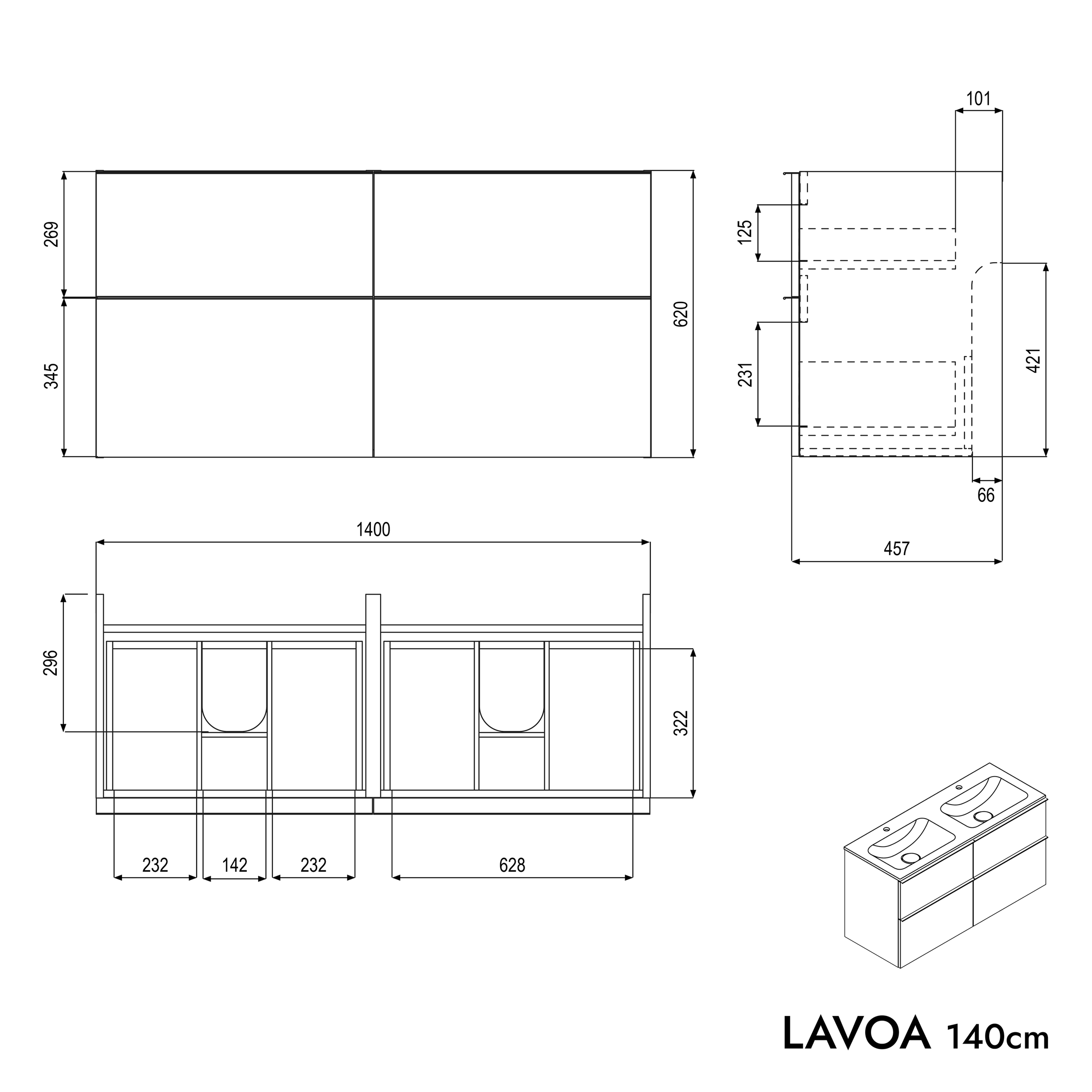 Meuble salle de bain LAVOA 140 cm