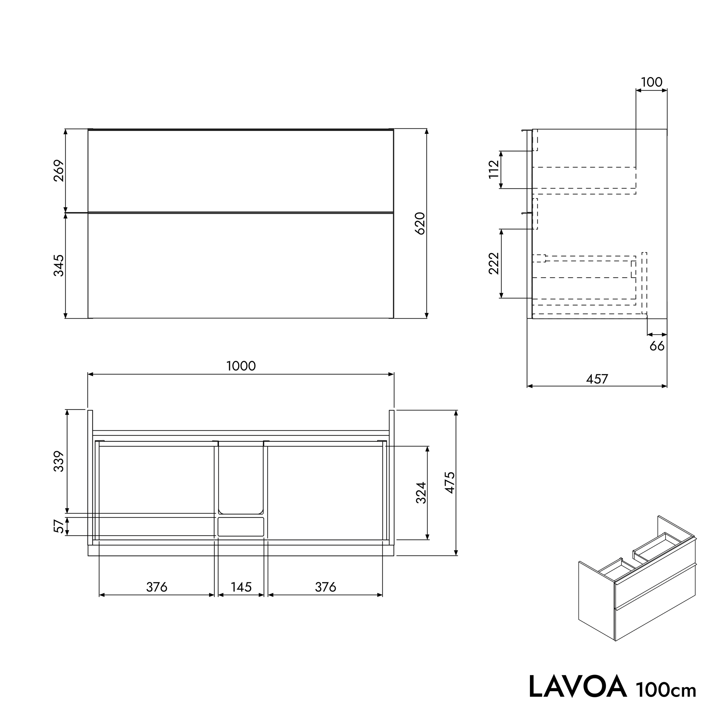Meuble salle de bain LAVOA 100 cm 