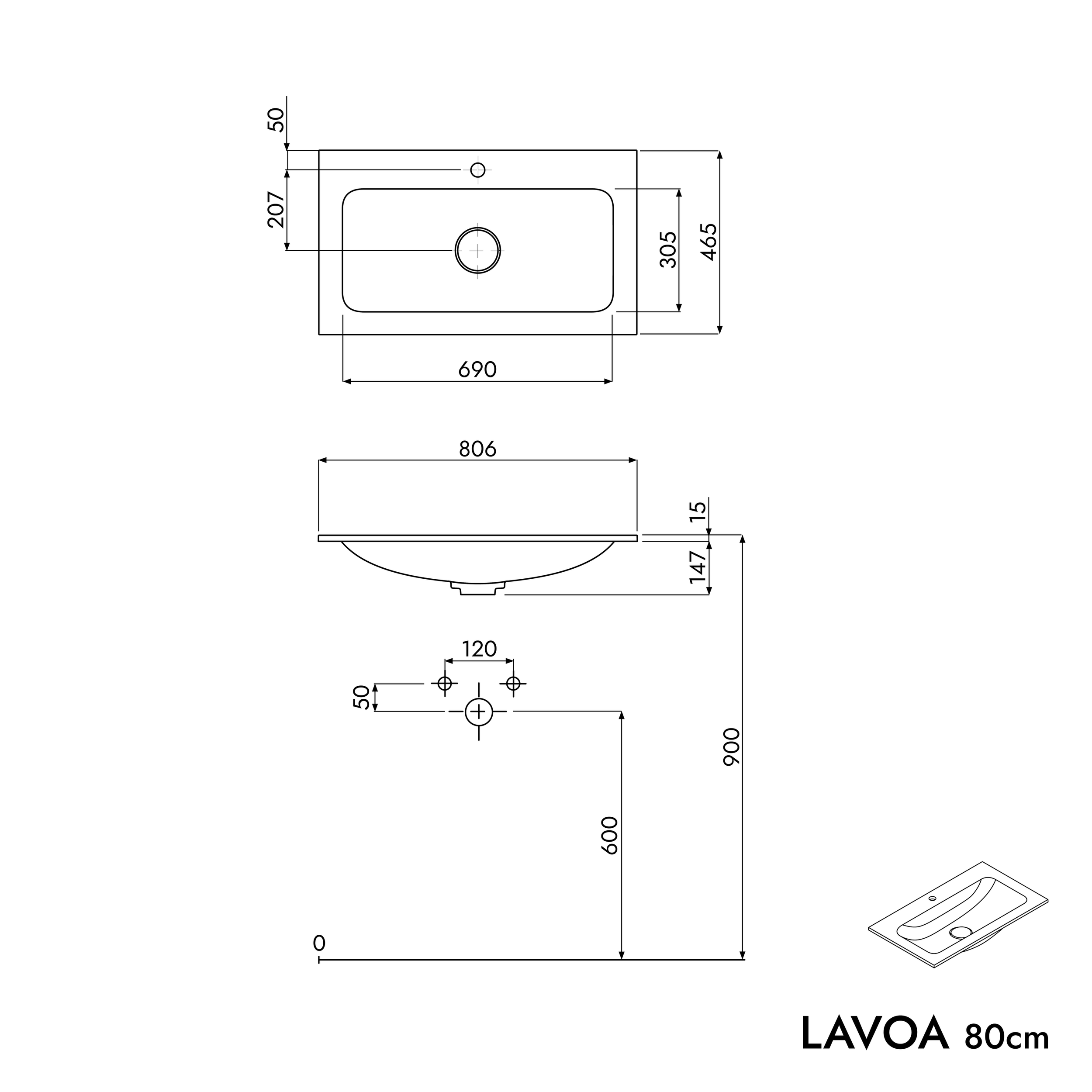 Meuble salle de bain LAVOA 80 cm