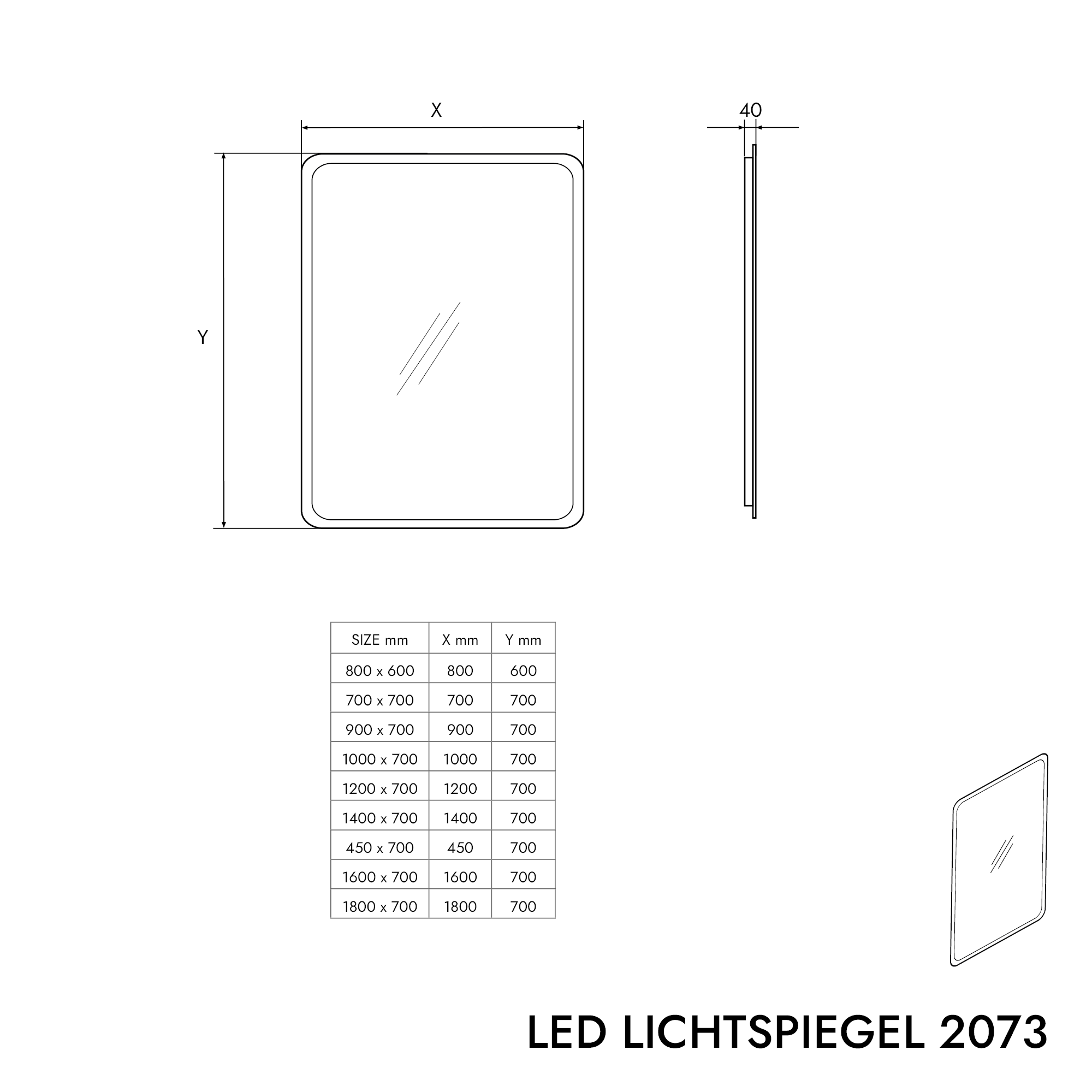 Miroir lumineux LED Miroir de salle de bain 2073