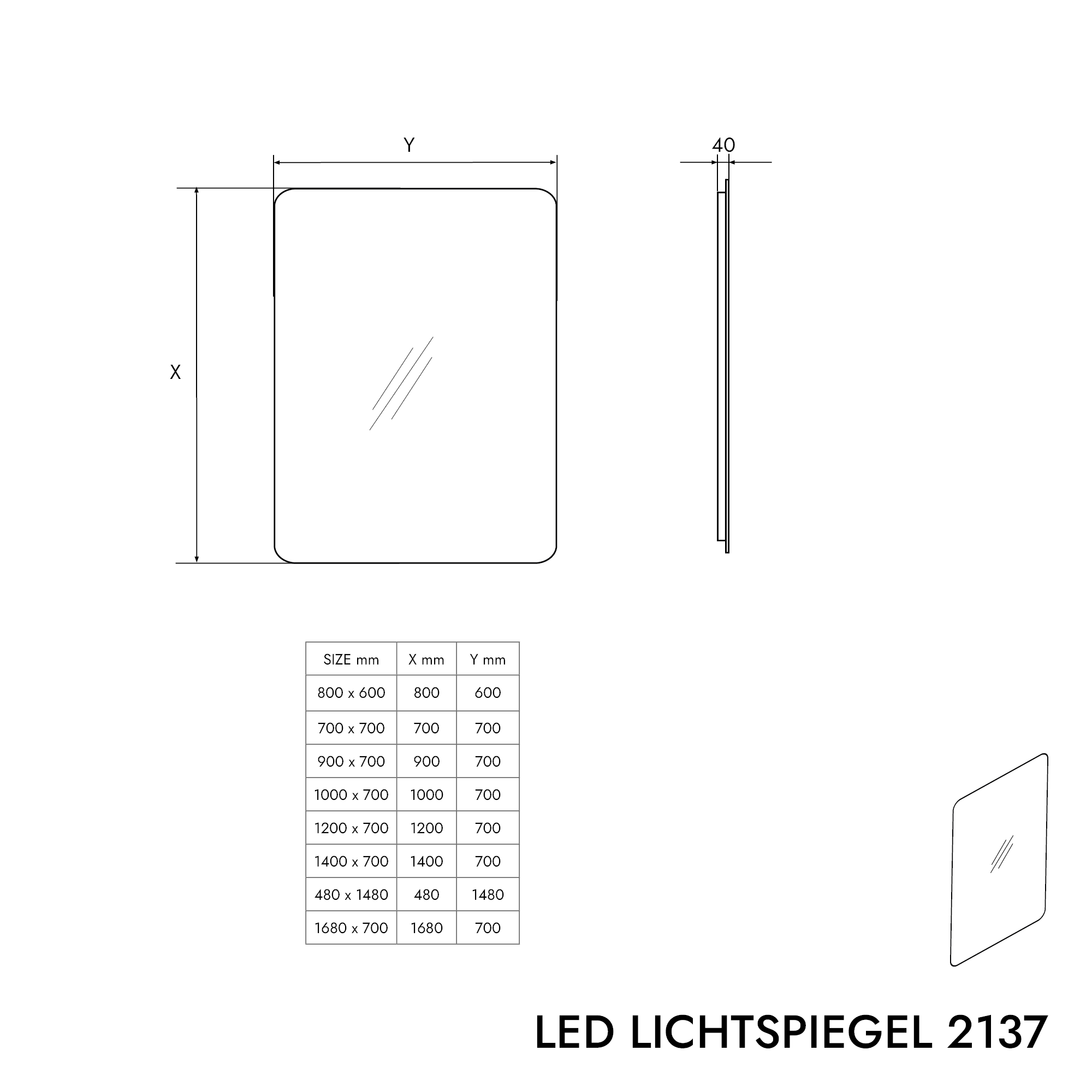 LED-Lichtspiegel 2137 eckig