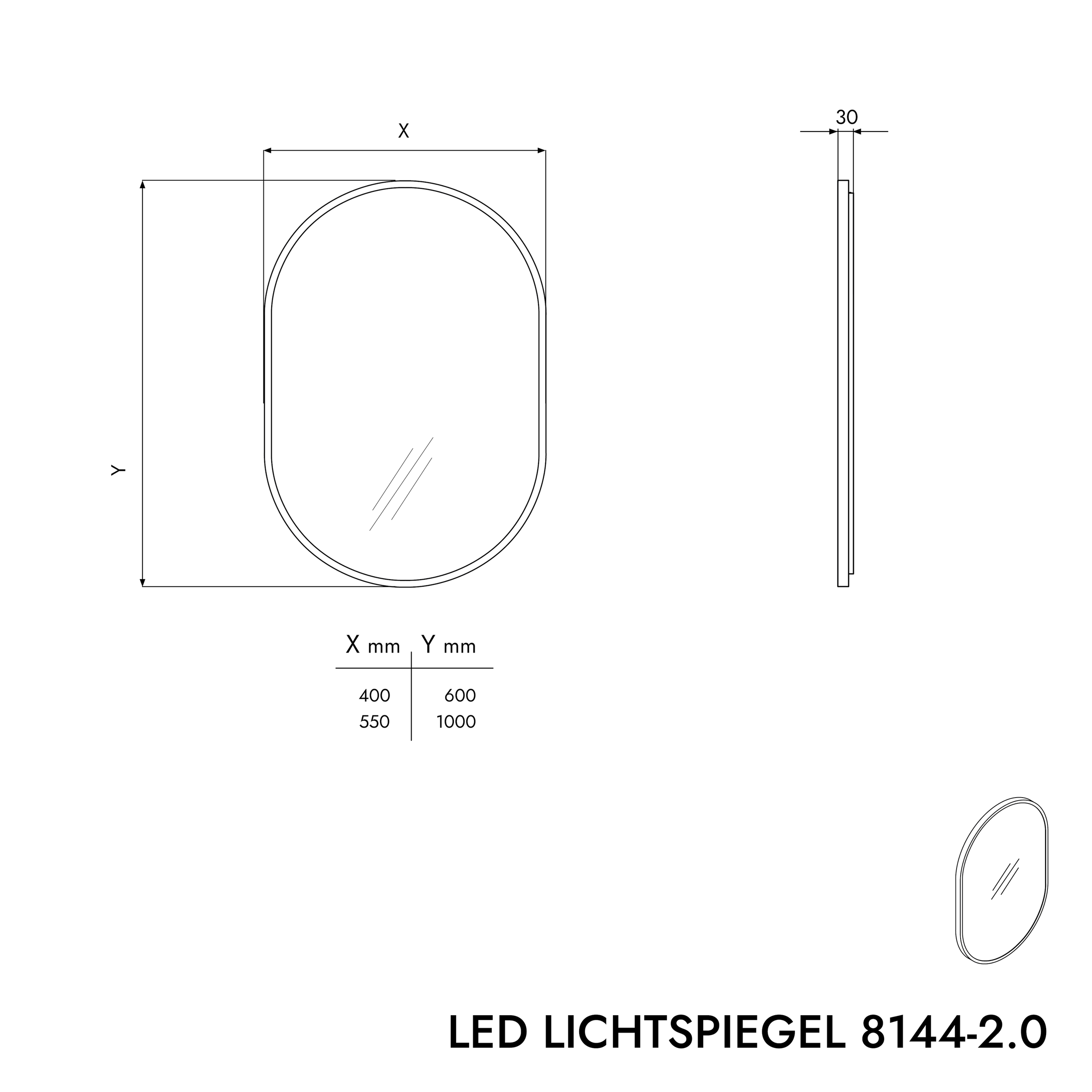 Miroir lumineux LED 8144-2.0 ovale