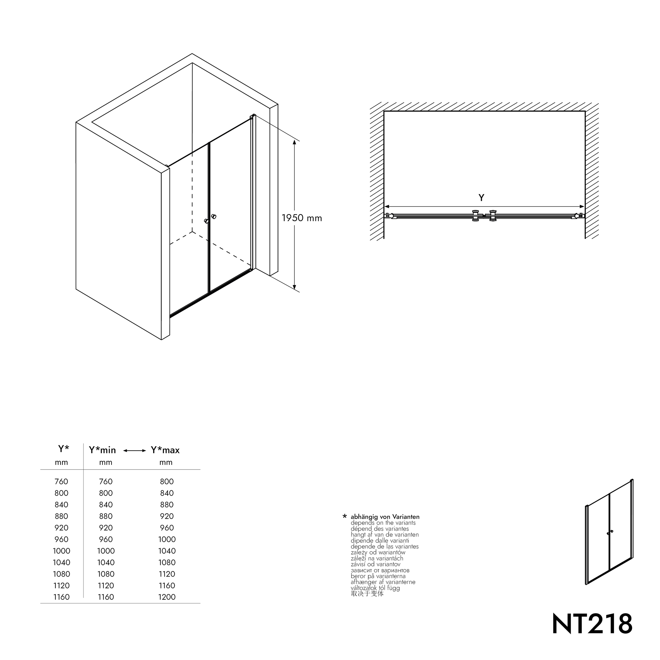 Porte de douche en niche battantes doubles NT218