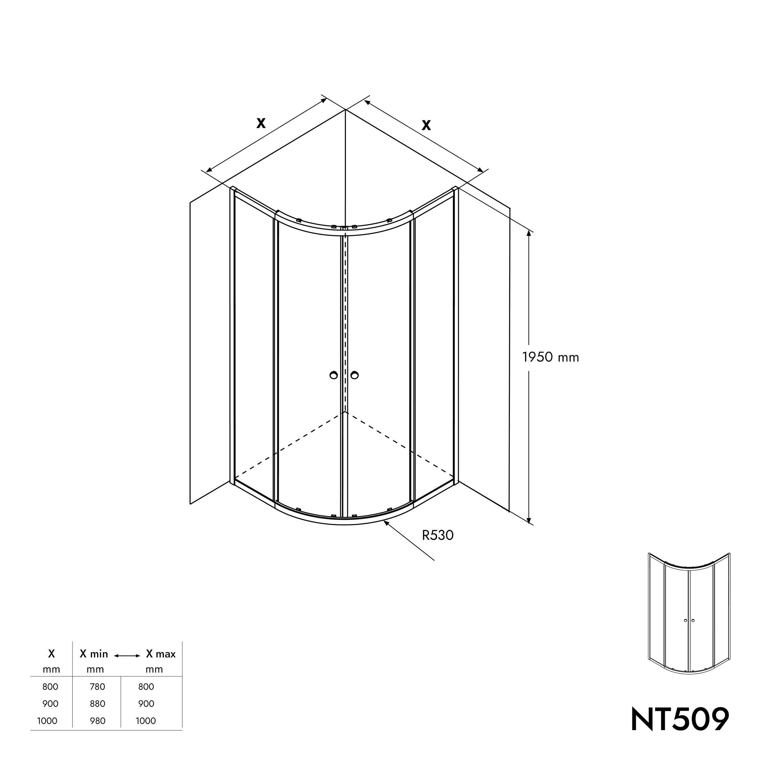 Paroi de douche ronde NT509 avec portes coulissantes
