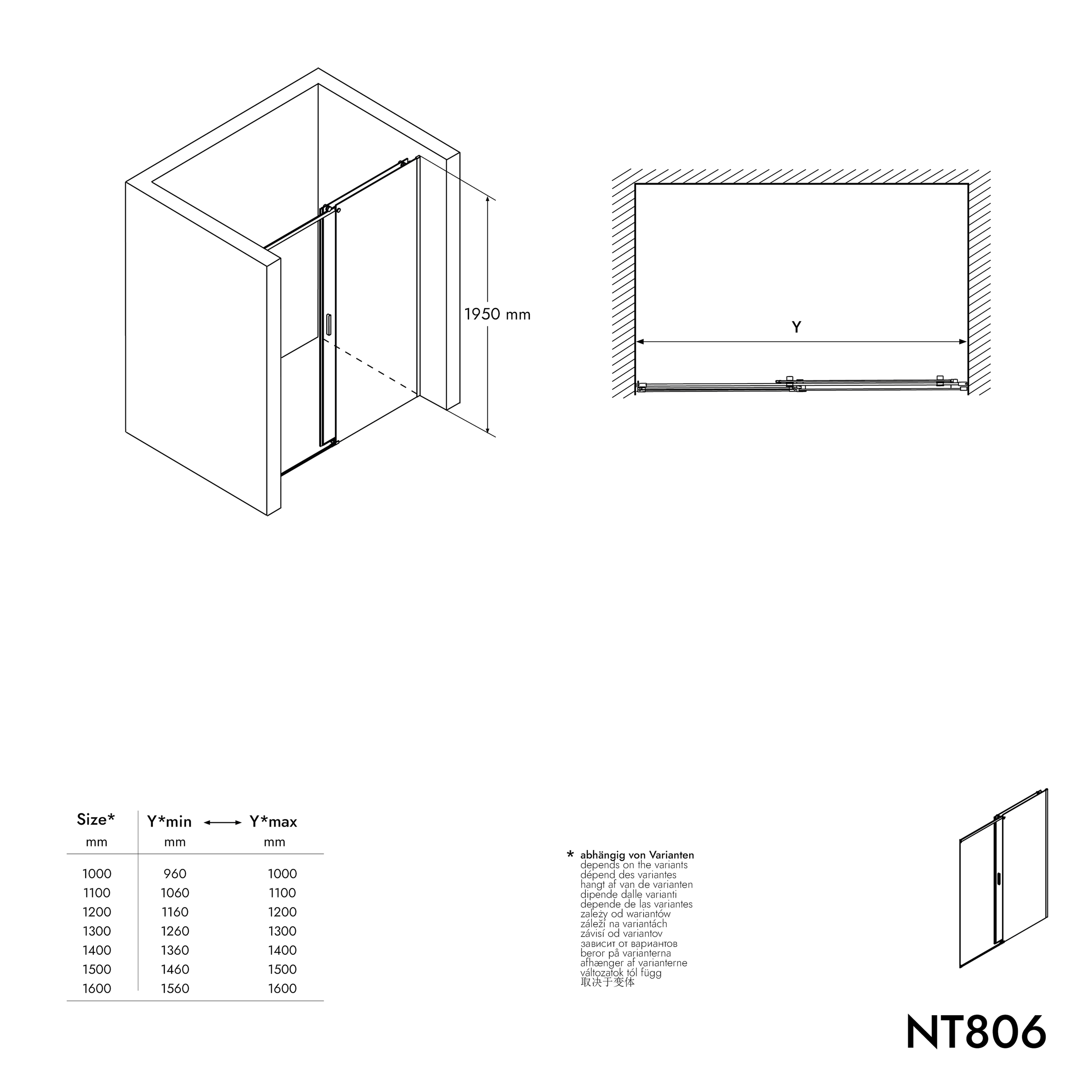 Porte de douche en niche coulissante NT806 FLEX