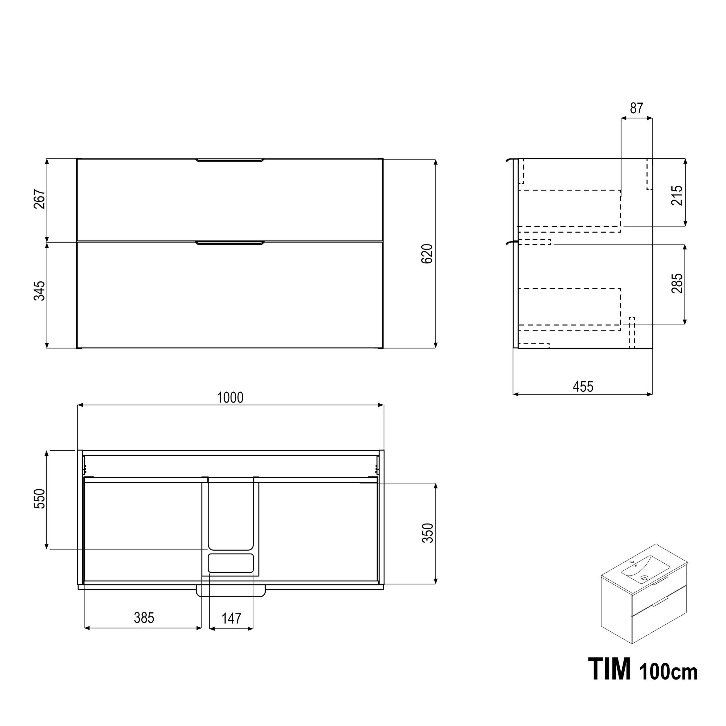 Ensemble de meubles de salle de bain TIM 100 cm avec lavabo