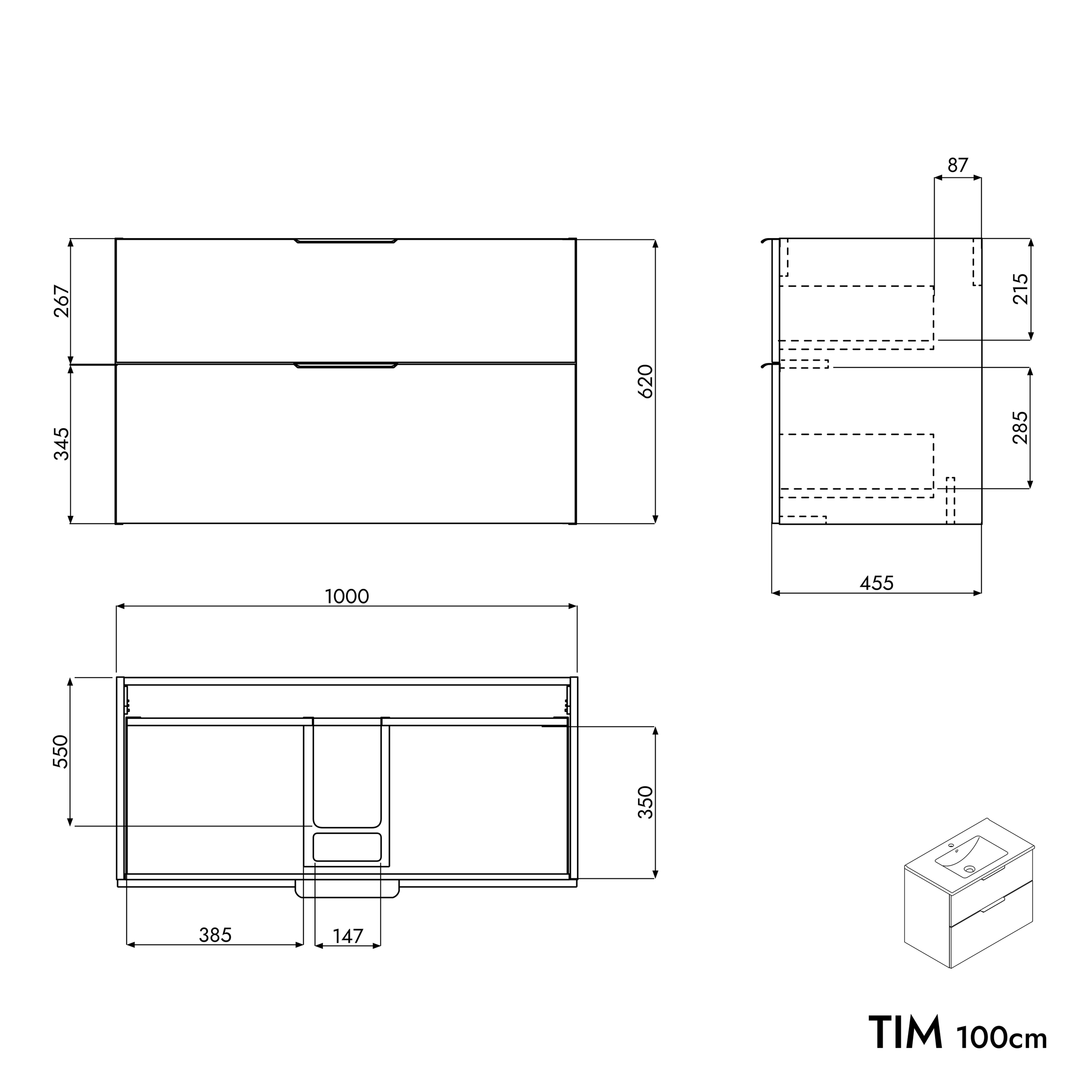 Meuble salle de bain TIM 100 cm avec lavabo Duravit