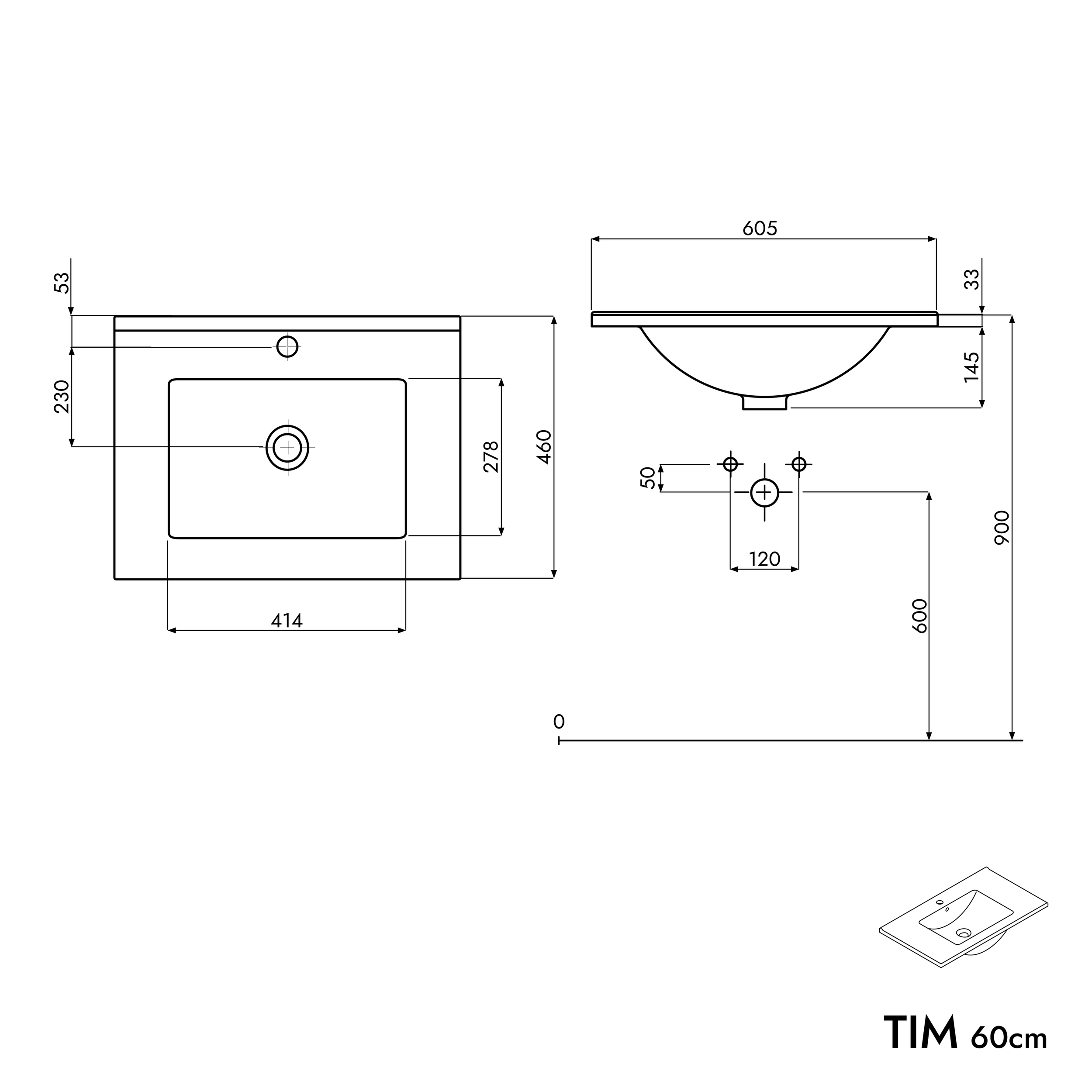 Ensemble de meubles de salle de bain TIM 60 cm avec lavabo