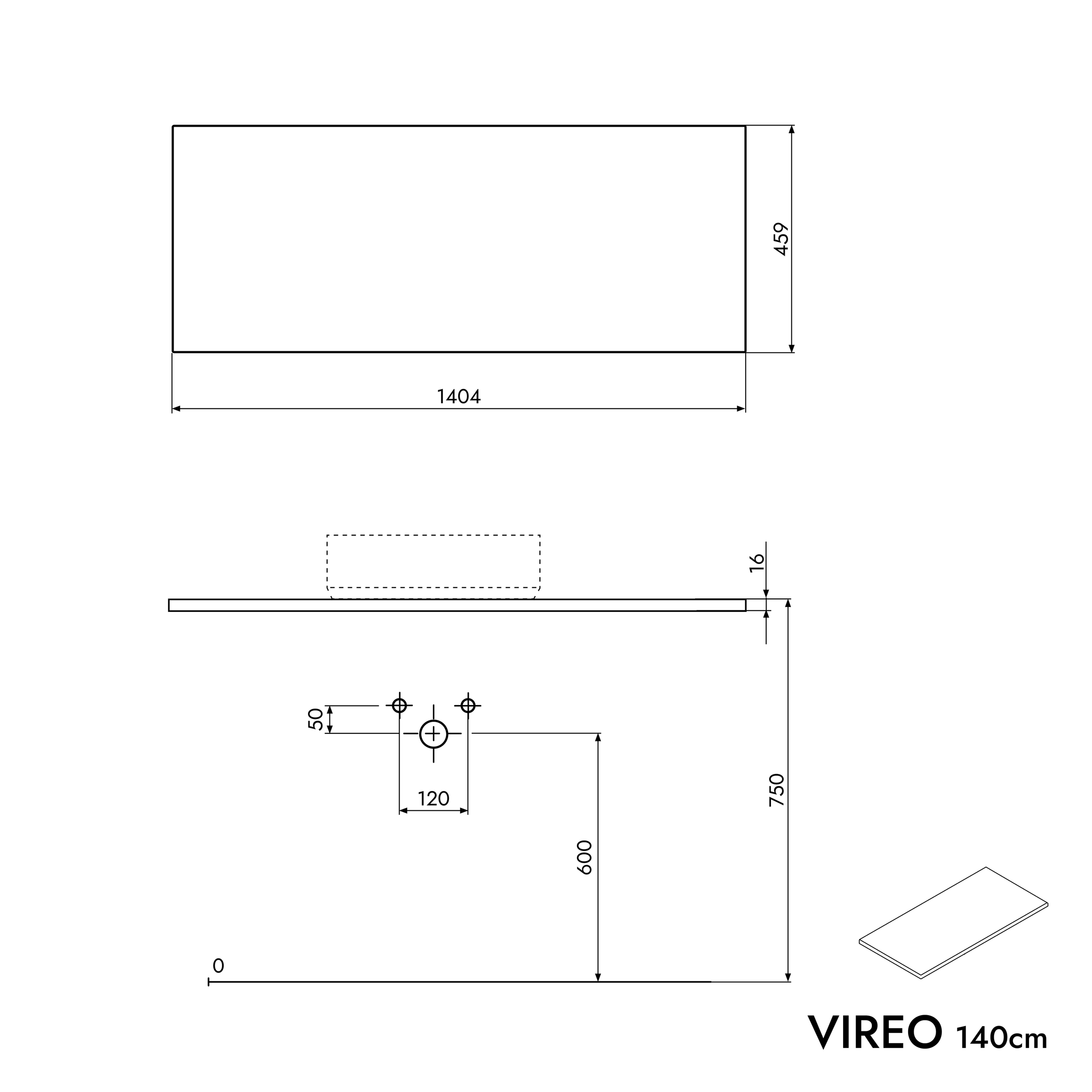 Meuble salle de bain VIREO 140 cm pour vasque à poser - couleurs au choix