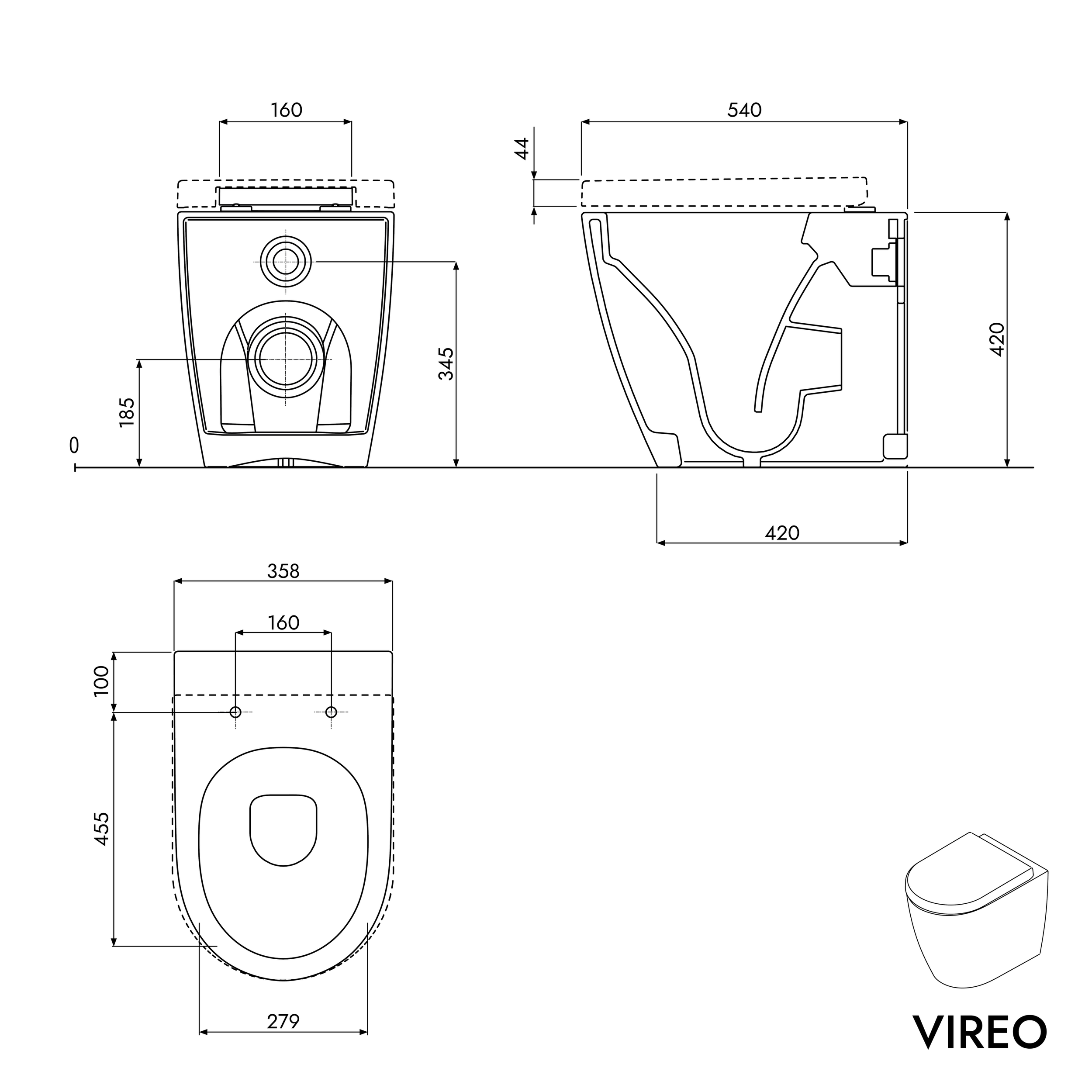 WC à poser VIREO sans rebord blanc brillant - abattant avec fonction Softclose