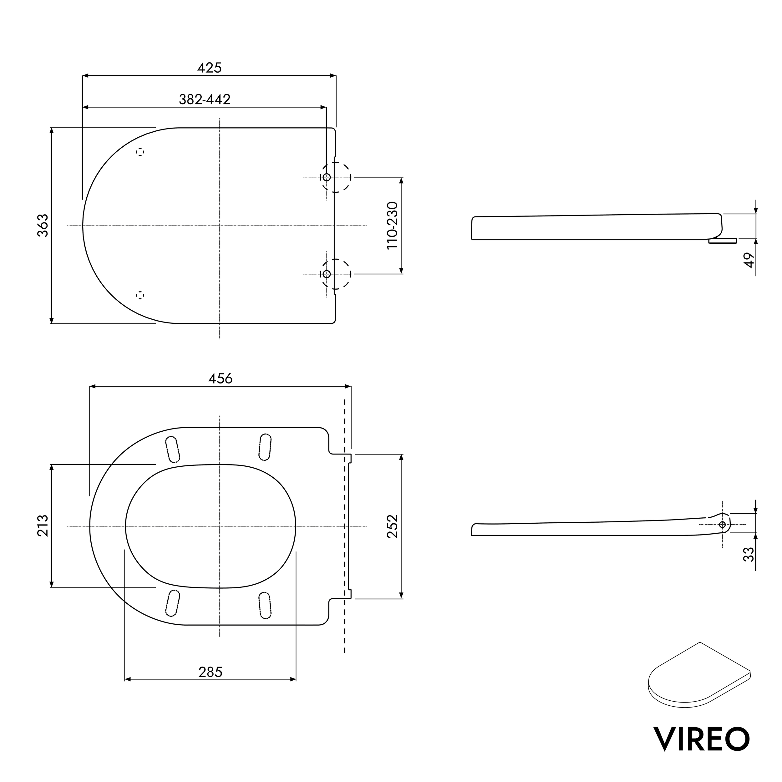 WC suspendu sans rebord VIREO - abattant avec fonction Sofclose - couleur au choix