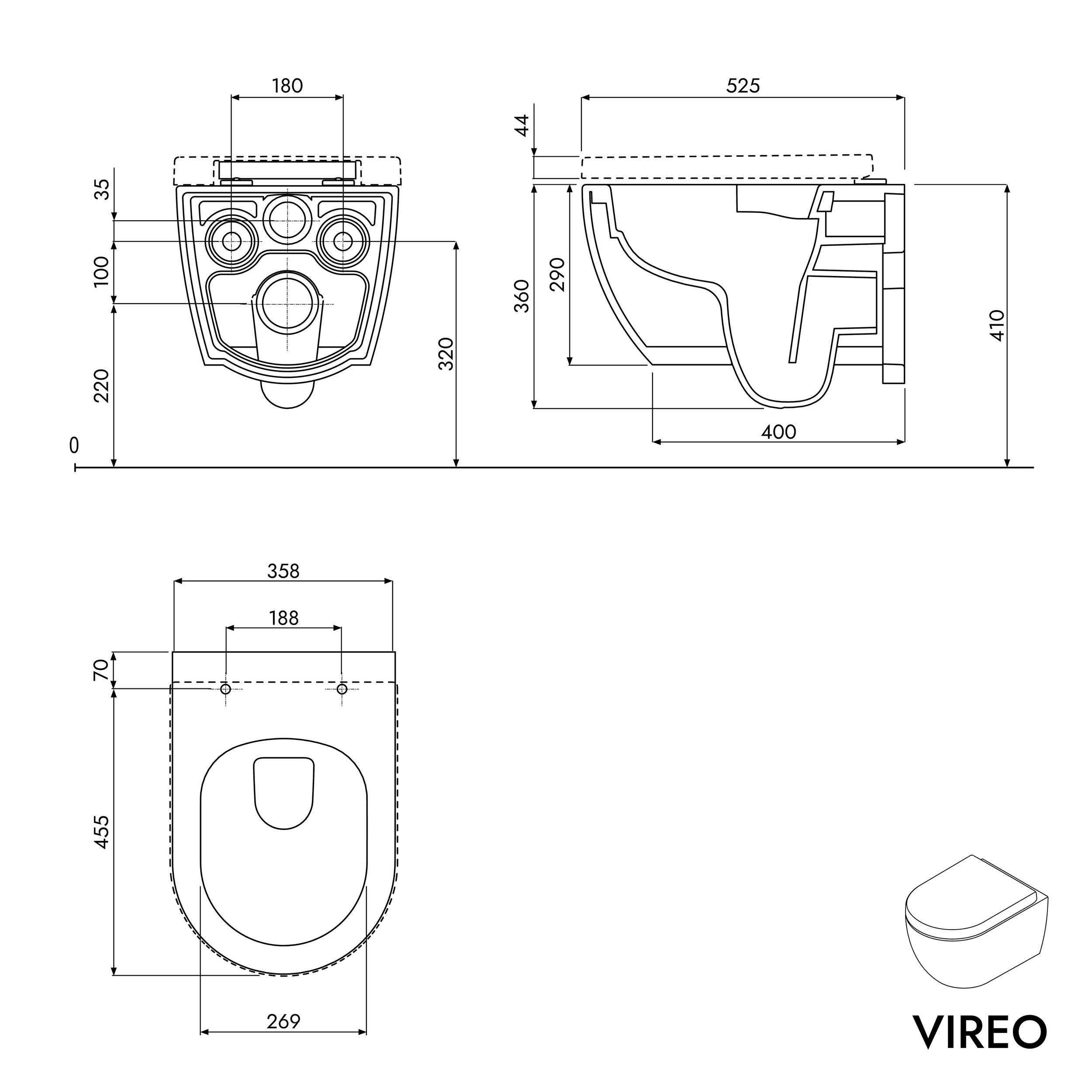 WC suspendu sans rebord VIREO - abattant avec fonction Sofclose - couleur au choix