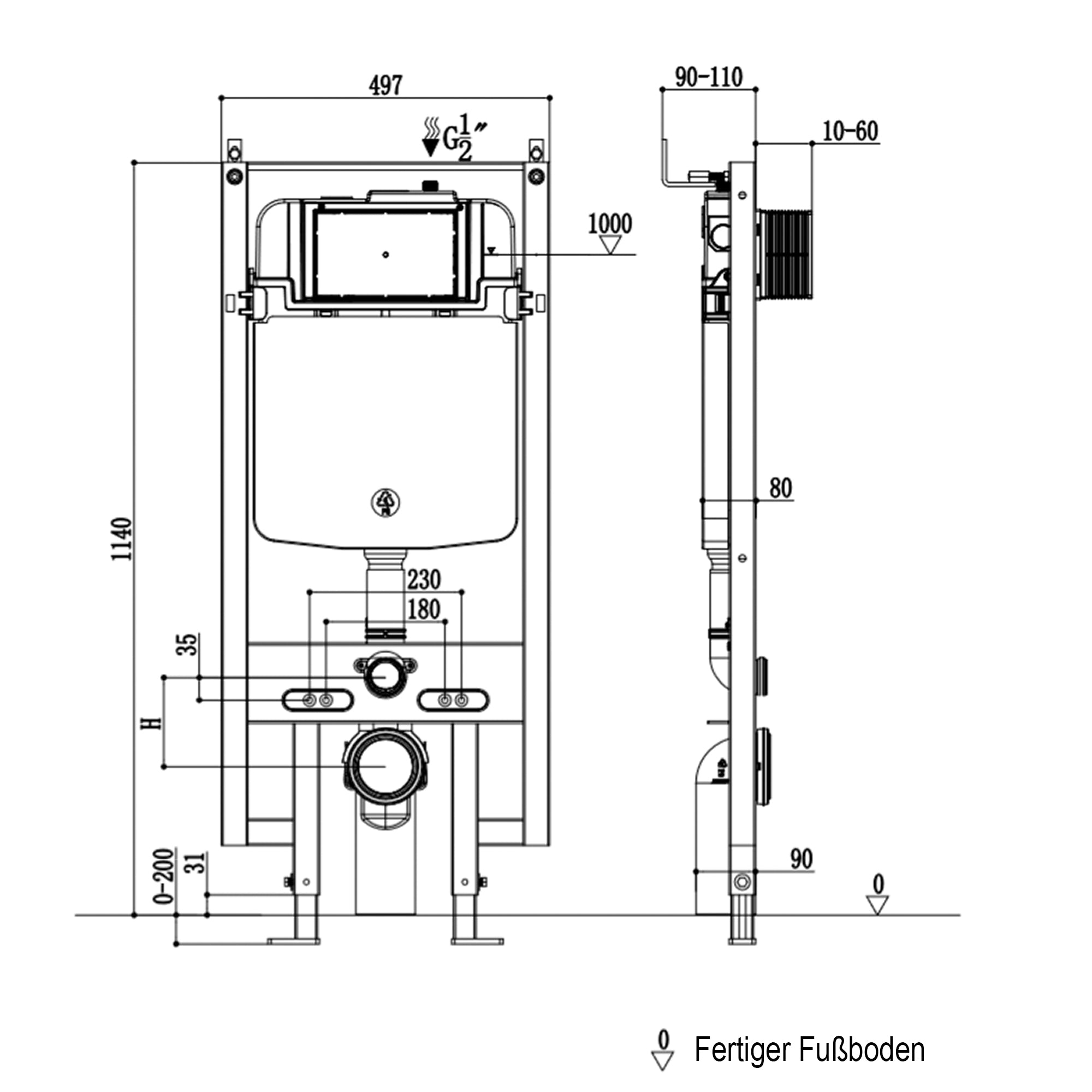 Ensemble complet -  WC suspendu NT2039 avec module sanitaire 805 et plaque de déclenchement