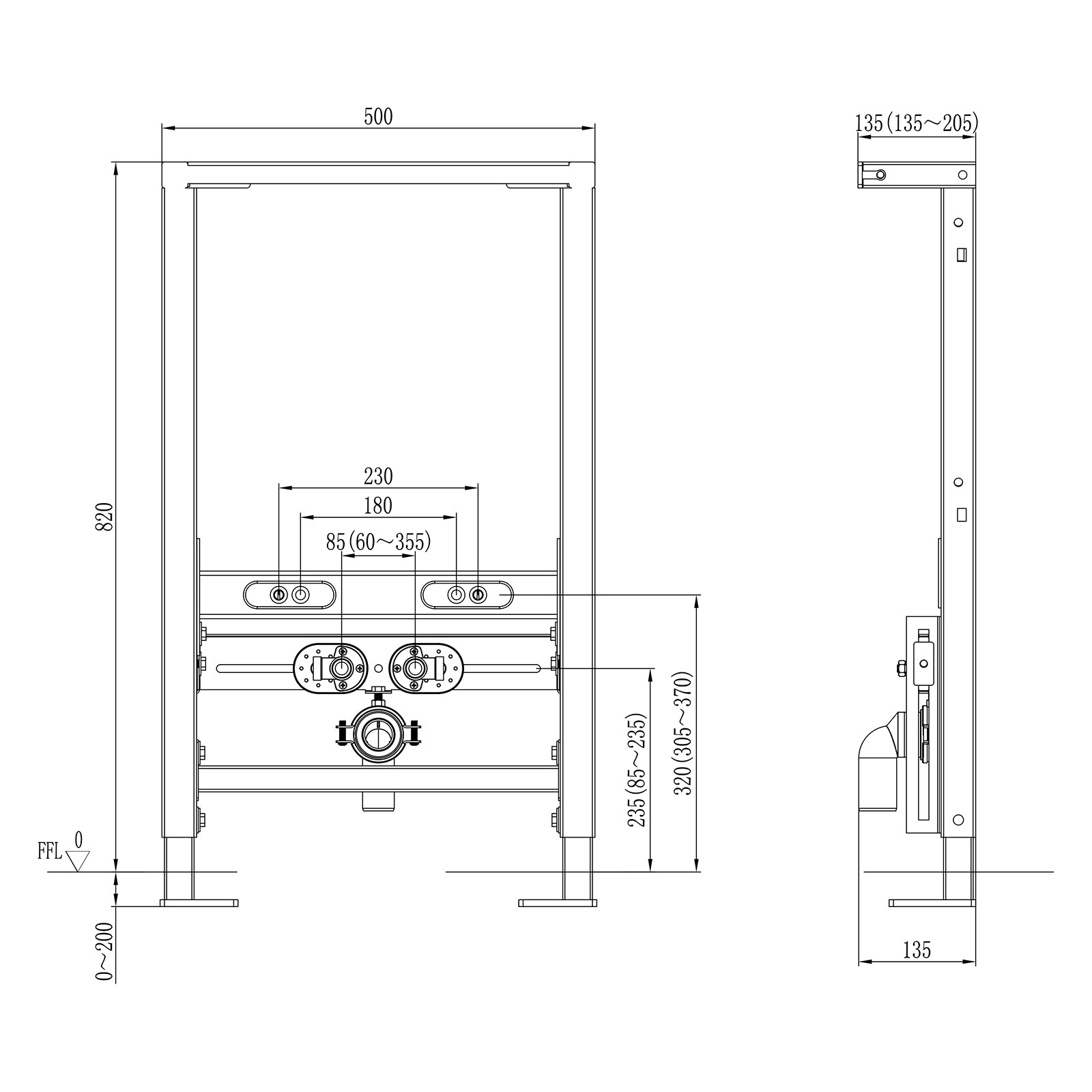 Bâti-support mural pour bidet suspendu Bernstein G30013A