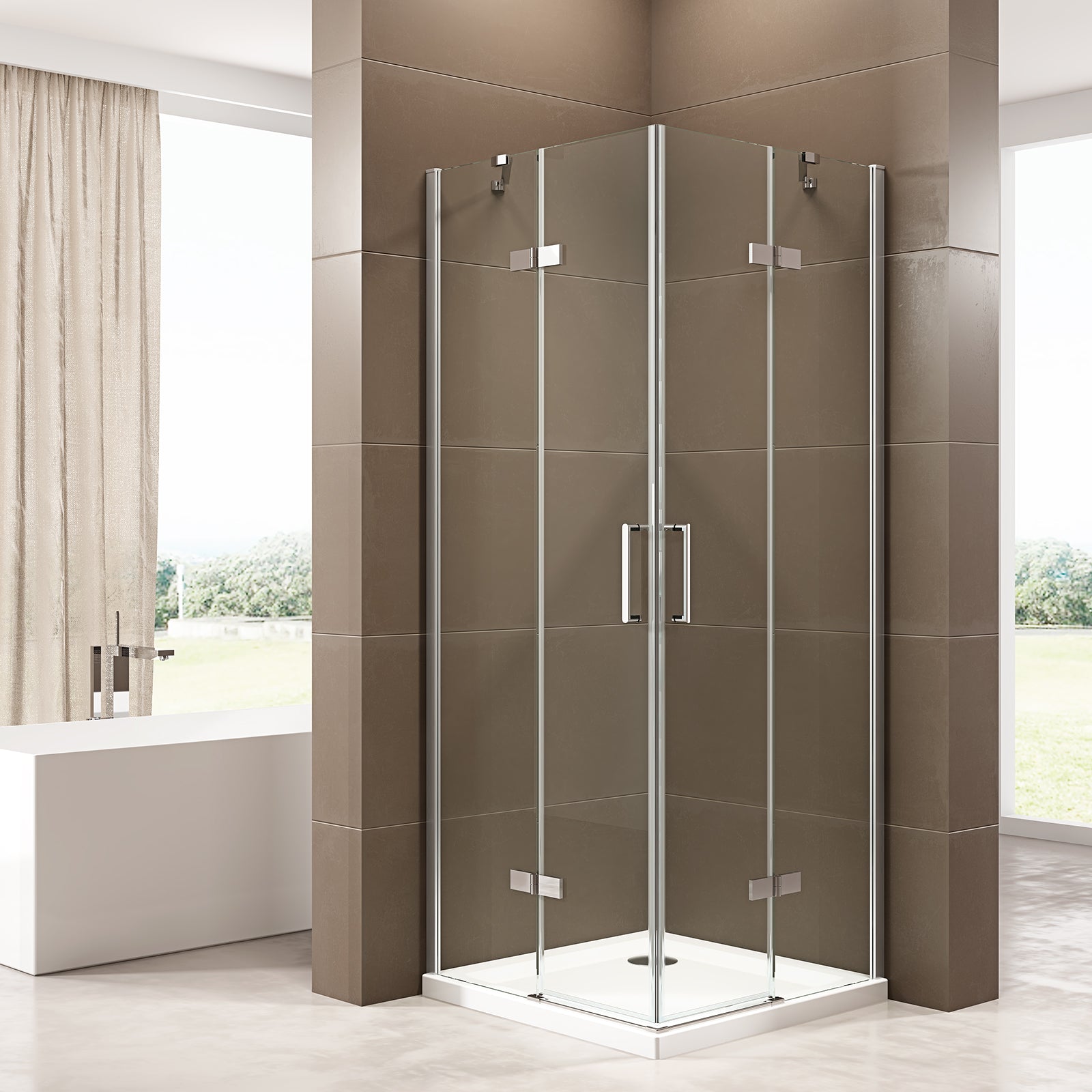 Douche d'angle avec portes pivotantes, accès d'angle EX809