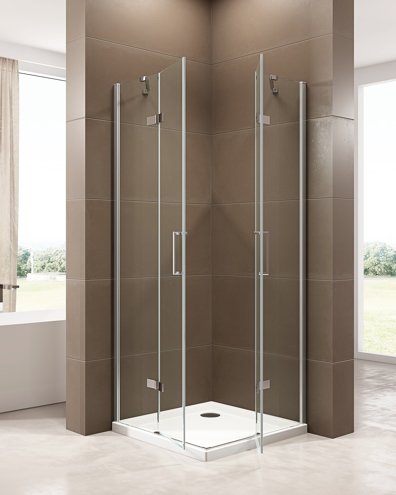 Douche d'angle avec portes pivotantes, accès d'angle EX809