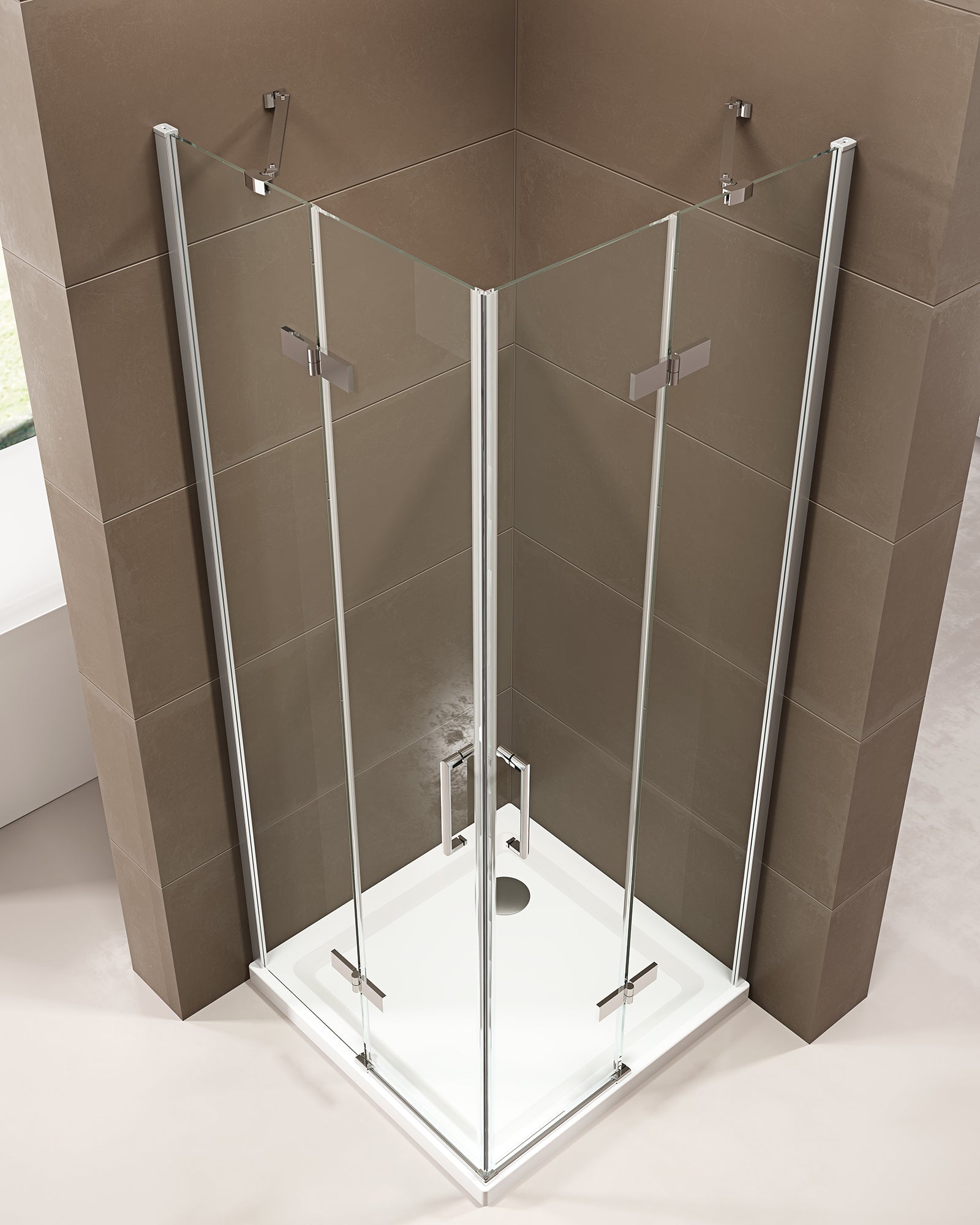 Douche d'angle avec portes pivotantes, accès d'angle EX809
